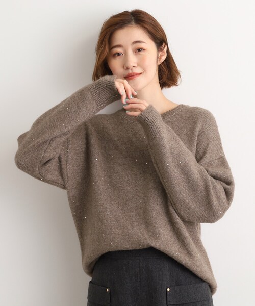 grove(グローブ)の「華やぎ冬ニット ミニスパンコールフェザーニット(ニット/セーター・レディース・チャコールグレー/ダークブラウン/オフホワイト/ベビーピンク・03/02/04/01/05)」の15枚目の写真