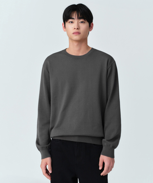 Woshiburu slip‑map cotton crewneck knit [grey]