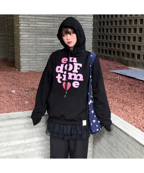 GRAVER（グレーバー）の「[ユニセックス]ベリー END OF TIME フードパーカー_3カラー（パーカー・レディース・ホワイト/ブラック/杢グレー・SMALL/MEDIUM/LARGE）」の3枚目の写真