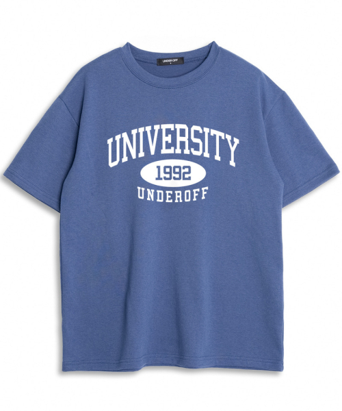 UNDEROFF（アンダーオフ）の「オーバーサイズクルーネックユニバーシティ半袖Tシャツダークグレー（Tシャツ/カットソー・レディース・ダークグレー・SMALL/MEDIUM/LARGE/X-LARGE）」の4枚目の写真