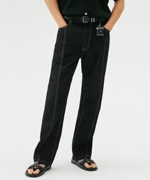 ウォッシュステッチデニムパンツ(BLACK)