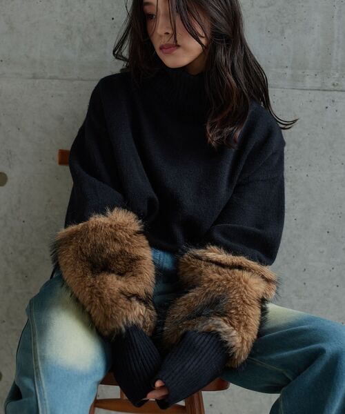 セール】袖ファータートルニットトップス（ニット/セーター）｜KOBE