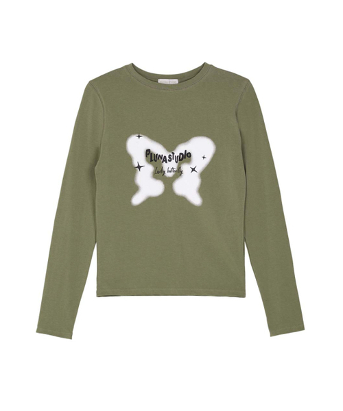 PLUNASTUDIO(プルナスタジオ)の「ラッキーバタフライTシャツ_Khaki(Tシャツ/カットソー・レディース・カーキ・FREE)」の2枚目の写真