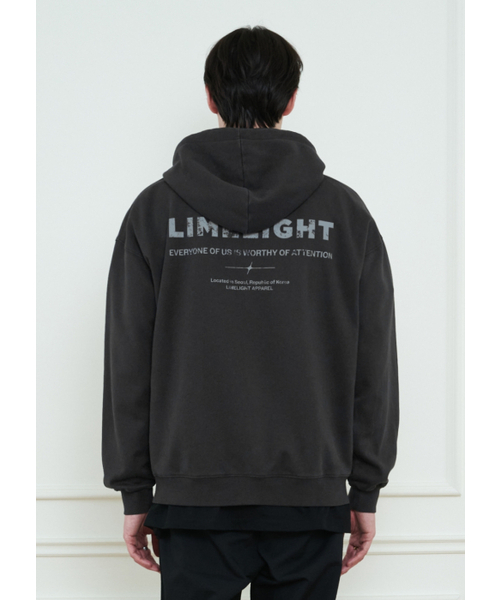 LIMELIGHT APPAREL(ライムライトアパレル)の「アパレルピグメントバックロゴオーバーサイズ2WAYジップアップフードパーカー(ブラック/グレー)(パーカー・メンズ・その他・MEDIUM/LARGE/X-LARGE/SMALL)」の1枚目の写真