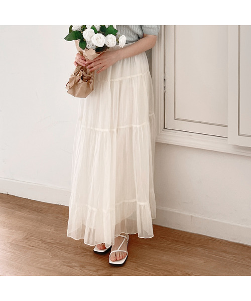 chiffon long skirt - Ivory