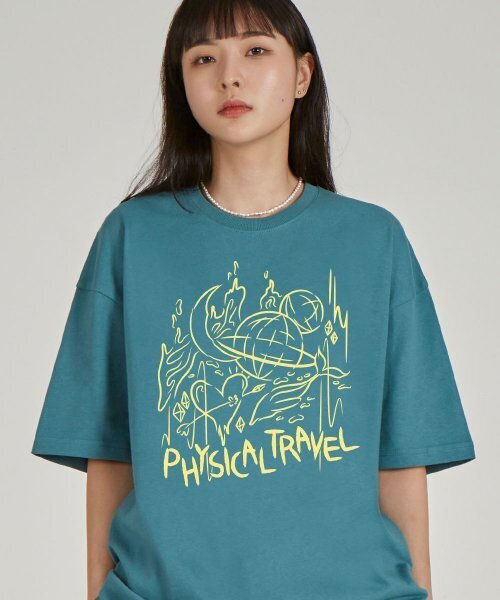 ASTRAL PROJECTION(アストラルプロジェクション)の「フロントフィジカルトレブルラウンドネック15番手綿半袖Tシャツ_ブルーグリーン(Tシャツ/カットソー・レディース・その他・LARGE/X-LARGE)」の1枚目の写真