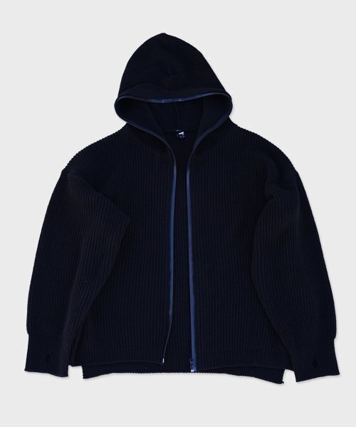 RESPECT(リスペクト)の「full zip up wool blend knit hood(ニット/セーター・メンズ・その他・LARGE/MEDIUM)」の1枚目の写真