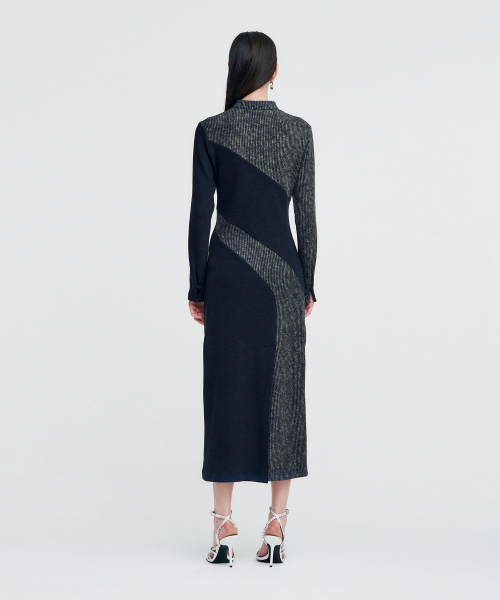 KIMZISU(キムジス)の「Melange Rib Panelled Long Dress _ NAVY(ワンピース・レディース・ネイビー・FREE)」の3枚目の写真