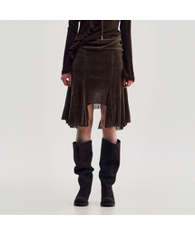 Velvet Jersey Gored Skirt _ BROWN