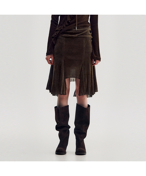 KIMZISU(キムジス)の「Velvet Jersey Gored Skirt _ BROWN(スカート・レディース・ブラウン・SMALL/MEDIUM)」の1枚目の写真