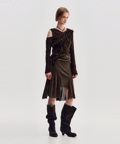 KIMZISU(キムジス)の「Velvet Jersey Gored Skirt _ BROWN(スカート・レディース・ブラウン・SMALL/MEDIUM)」の6枚目の写真