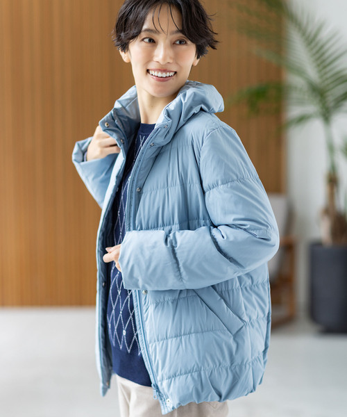 ami アミ　水色　ダウンジャケット　ショート　お洒落　ふわふわ　コート セール】【ダウン80%、フェザー20%】ショートダウンコート【撥水