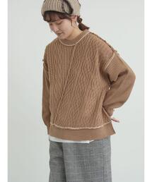 ケーブルパッチワークステッチプルオーバー