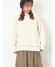 Samansa Mos2 | ケーブルパッチワークステッチプルオーバー(ニット/セーター)