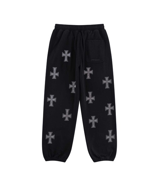 UNKNOWN LONDON（アンノウン・ロンドン）の「スエットパンツ｜Black x Silver Cross Rhinestone Jogger｜Unknown London（スウェットパンツ・メンズ・ブラック・MEDIUM/LARGE/X-LARGE/SMALL）」の2枚目の写真