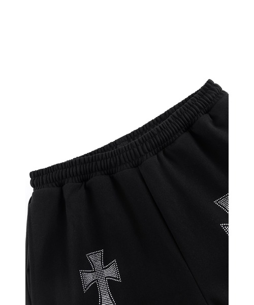 UNKNOWN LONDON（アンノウン・ロンドン）の「スエットパンツ｜Black x Silver Cross Rhinestone Jogger｜Unknown London（スウェットパンツ・メンズ・ブラック・MEDIUM/LARGE/X-LARGE/SMALL）」の5枚目の写真
