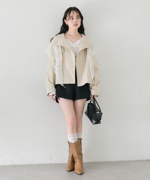 mystic（ミスティック）の「【3色展開/シワになりにくい】スタンドカラーショートトレンチ（トレンチコート・レディース・アイボリー/ベージュ/キャメル・FREE）」の13枚目の写真