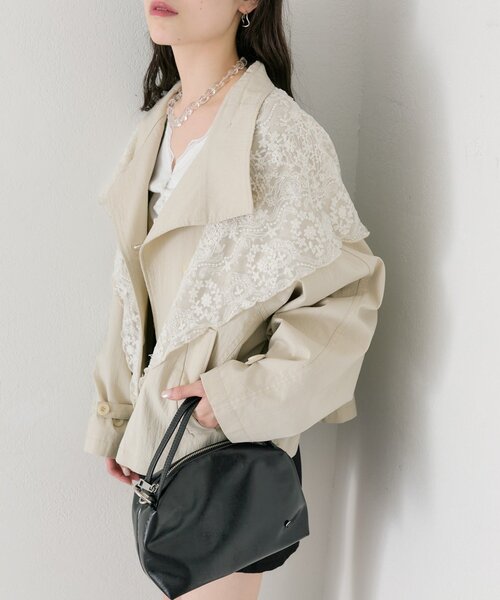 mystic（ミスティック）の「【3色展開/シワになりにくい】スタンドカラーショートトレンチ（トレンチコート・レディース・アイボリー/ベージュ/キャメル・FREE）」の15枚目の写真