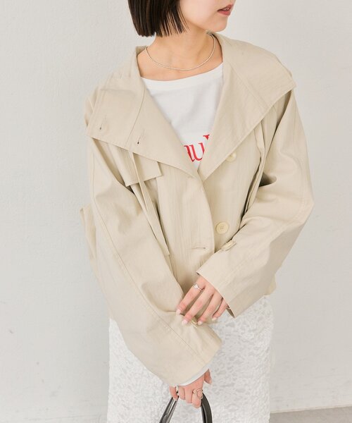 mystic（ミスティック）の「【3色展開/シワになりにくい】スタンドカラーショートトレンチ（トレンチコート・レディース・アイボリー/ベージュ/キャメル・FREE）」の20枚目の写真