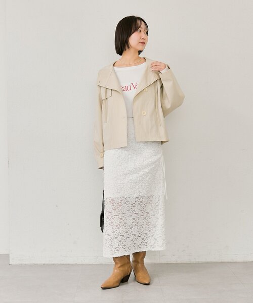 mystic（ミスティック）の「【3色展開/シワになりにくい】スタンドカラーショートトレンチ（トレンチコート・レディース・アイボリー/ベージュ/キャメル・FREE）」の22枚目の写真