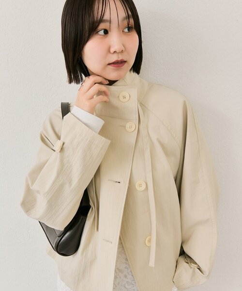 3色展開/シワになりにくい】スタンドカラーショートトレンチ（トレンチ