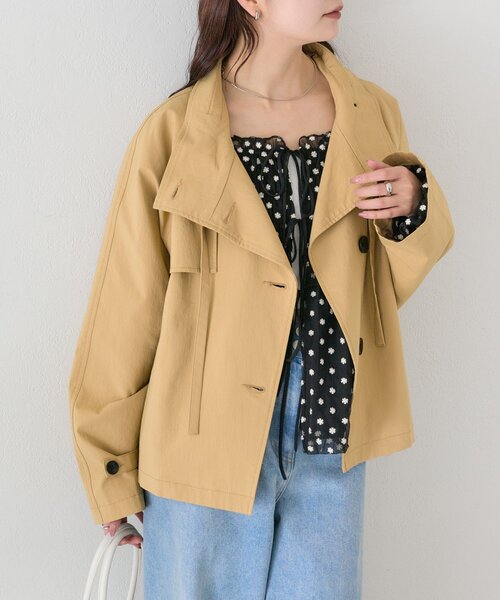 3色展開/シワになりにくい】スタンドカラーショートトレンチ（トレンチ