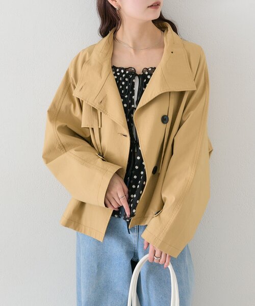 セール】【3色展開/シワになりにくい】スタンドカラーショートトレンチ
