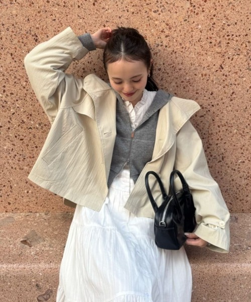 3色展開/シワになりにくい】スタンドカラーショートトレンチ（トレンチ