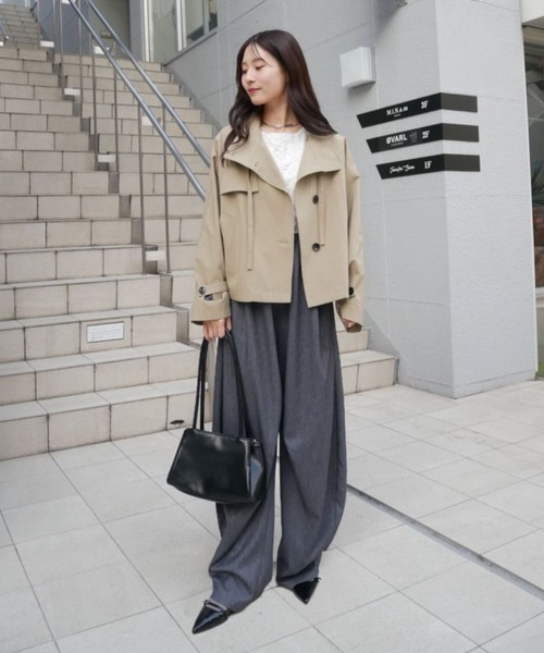 セール】【3色展開/シワになりにくい】スタンドカラーショートトレンチ