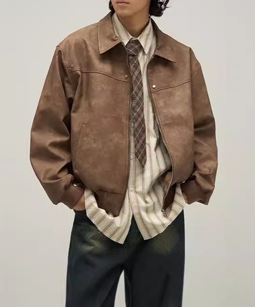 セール】軽量 フェイクレザージャケット ブルゾン WO25W14OT03