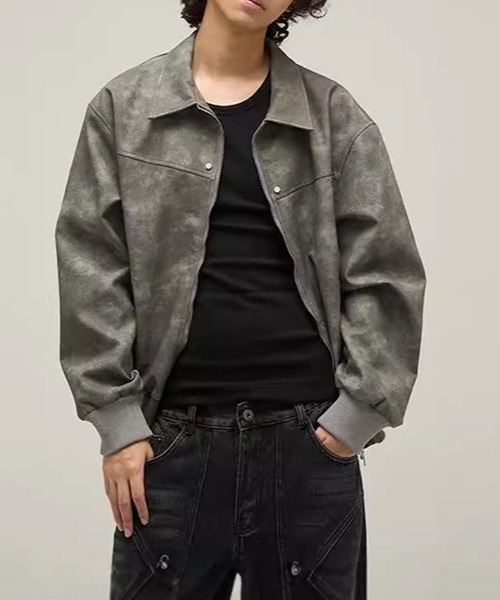 WESTBOY(ウエストボーイ)の「軽量 フェイクレザージャケット ブルゾン WO25W14OT03(ライダースジャケット・メンズ・グレー/ブラウン・L/M/XL)」の1枚目の写真