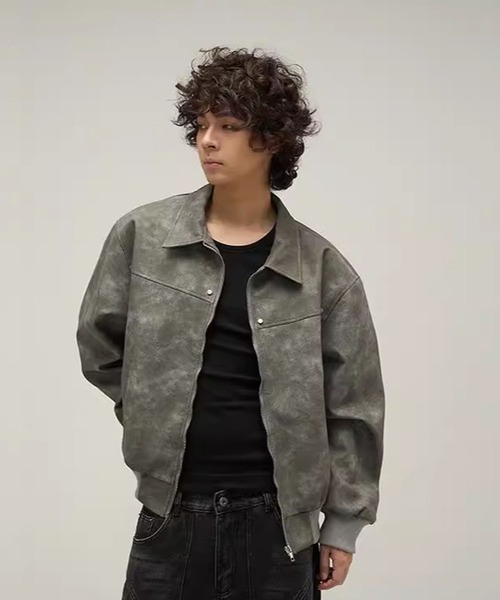 WESTBOY(ウエストボーイ)の「軽量 フェイクレザージャケット ブルゾン WO25W14OT03(ライダースジャケット・メンズ・グレー/ブラウン・L/M/XL)」の4枚目の写真