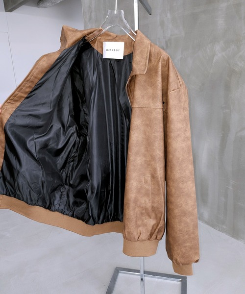 WESTBOY(ウエストボーイ)の「軽量 フェイクレザージャケット ブルゾン WO25W14OT03(ライダースジャケット・メンズ・グレー/ブラウン・L/M/XL)」の8枚目の写真