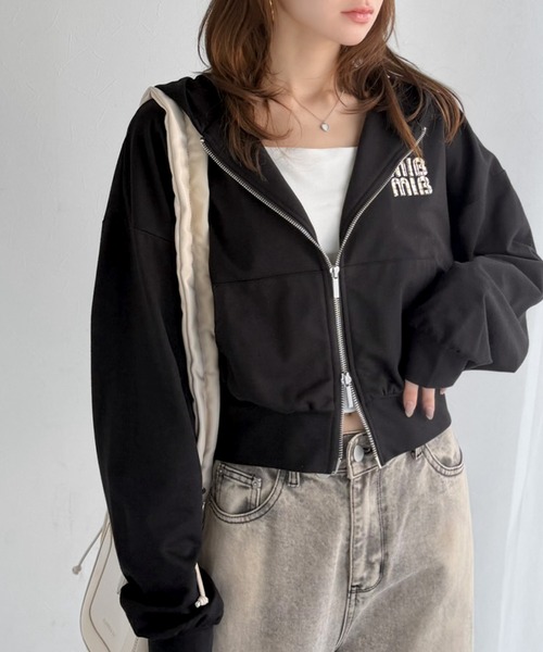 mily bilet(ミウィビレット)の「《9月中旬再入荷!予約受付中》【mily bilet】1枚は持っておきたい!垢抜け必至。胸元ワッペン付きダブルジップパーカー(長袖)(パーカー・レディース・オートミール/杢グレー/アイボリー/ブラック/ブラウン・X-LARGE/SMALL/MEDIUM/LARGE)」の16枚目の写真
