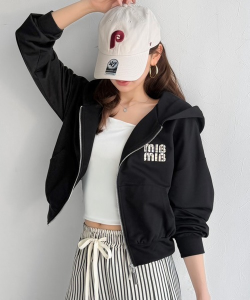 mily bilet(ミウィビレット)の「《9月中旬再入荷!予約受付中》【mily bilet】1枚は持っておきたい!垢抜け必至。胸元ワッペン付きダブルジップパーカー(長袖)(パーカー・レディース・オートミール/杢グレー/アイボリー/ブラック/ブラウン・X-LARGE/SMALL/MEDIUM/LARGE)」の20枚目の写真