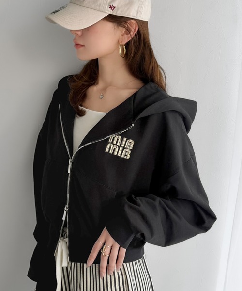 mily bilet(ミウィビレット)の「《9月中旬再入荷!予約受付中》【mily bilet】1枚は持っておきたい!垢抜け必至。胸元ワッペン付きダブルジップパーカー(長袖)(パーカー・レディース・オートミール/杢グレー/アイボリー/ブラック/ブラウン・X-LARGE/SMALL/MEDIUM/LARGE)」の18枚目の写真