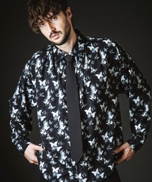 【NO ID.】Neck Gather Big Shirt with Tie / ネクタイ 付 ネック ギャザー ビッグ シャツ