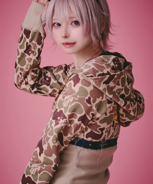 GALFY（ガルフィー）の「GALFY-柄姐フーディー（パーカー・レディース・カーキ/ピンク/ベージュ/キャメル・FREE）」の5枚目の写真