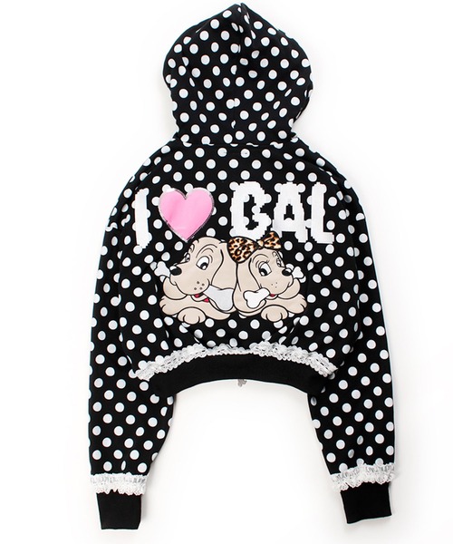 GALFY（ガルフィー）ポップポップI LOVE GALパーカー/ドット総柄 ネコ