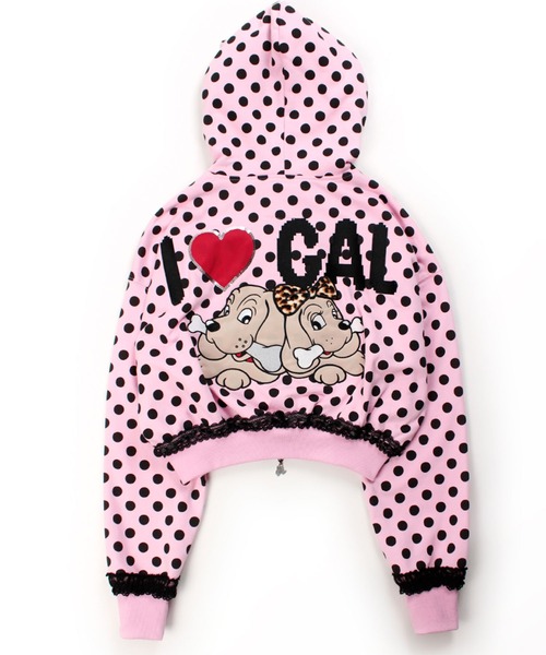 GALFY（ガルフィー）ポップポップI LOVE GALパーカー/ドット総柄 ネコ