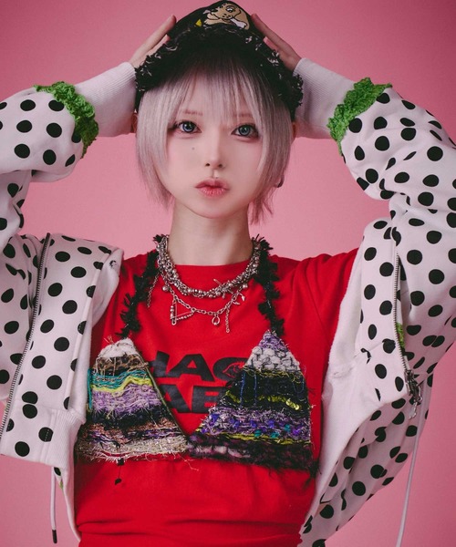 GALFY(ガルフィー)の「GALFY(ガルフィー)ポップポップI LOVE GALパーカー/ドット総柄 ネコ耳フード ダブルジップフーディー(パーカー・レディース・ホワイト/ピンク/ブラック・FREE)」の10枚目の写真