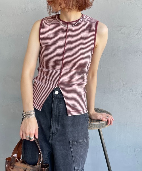 MILLER（ミラー）の「【WEB先行予約】[MILLER/ミラー] 別注 配色 センタースリット パネルリブタンクトップ（タンクトップ・レディース・サックスブルー/ブラック/アイボリー/ボルドー/ブラウン・F）」の5枚目の写真