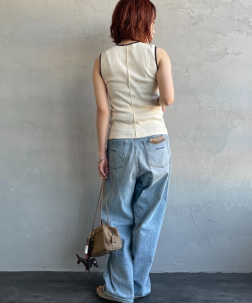 MILLER（ミラー）の「【WEB先行予約】[MILLER/ミラー] 別注 配色 センタースリット パネルリブタンクトップ（タンクトップ・レディース・サックスブルー/ブラック/アイボリー/ボルドー/ブラウン・F）」の16枚目の写真