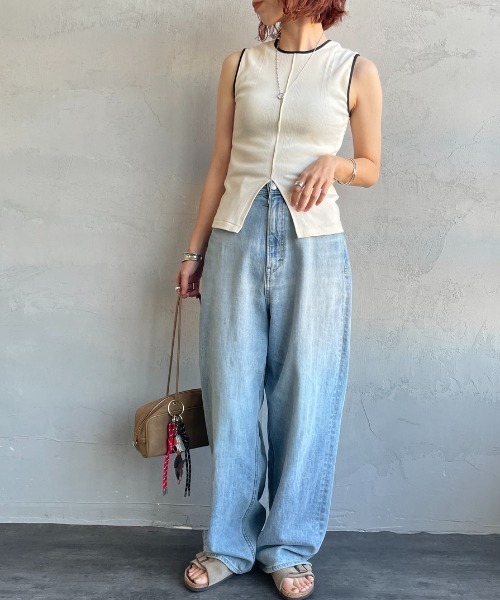 MILLER（ミラー）の「【WEB先行予約】[MILLER/ミラー] 別注 配色 センタースリット パネルリブタンクトップ（タンクトップ・レディース・サックスブルー/ブラック/アイボリー/ボルドー/ブラウン・F）」の6枚目の写真