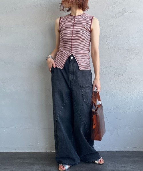 MILLER（ミラー）の「【WEB先行予約】[MILLER/ミラー] 別注 配色 センタースリット パネルリブタンクトップ（タンクトップ・レディース・サックスブルー/ブラック/アイボリー/ボルドー/ブラウン・F）」の9枚目の写真