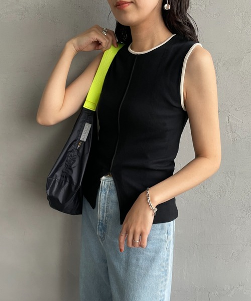 MILLER（ミラー）の「【WEB先行予約】[MILLER/ミラー] 別注 配色 センタースリット パネルリブタンクトップ（タンクトップ・レディース・サックスブルー/ブラック/アイボリー/ボルドー/ブラウン・F）」の20枚目の写真