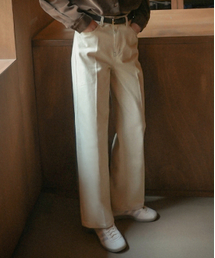Iris stitch point straight denim pants_Cream