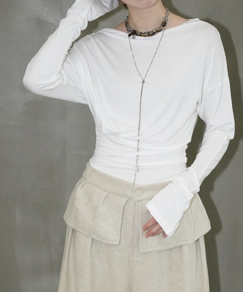 chuclla（チュクラ）の「ツイストドレープロングスリーブトップス chw26s054（Tシャツ/カットソー・レディース・ホワイト/グレー・FREE）」の2枚目の写真