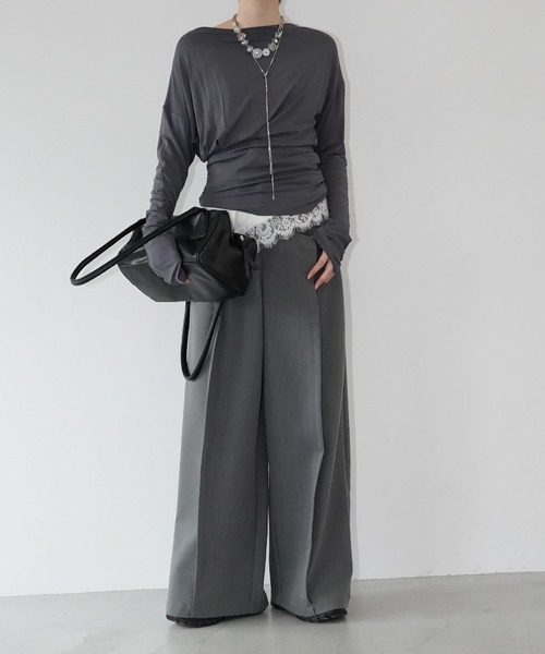 chuclla（チュクラ）の「ツイストドレープロングスリーブトップス chw26s054（Tシャツ/カットソー・レディース・ホワイト/グレー・FREE）」の10枚目の写真