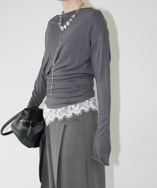 chuclla（チュクラ）の「ツイストドレープロングスリーブトップス chw26s054（Tシャツ/カットソー・レディース・ホワイト/グレー・FREE）」の14枚目の写真